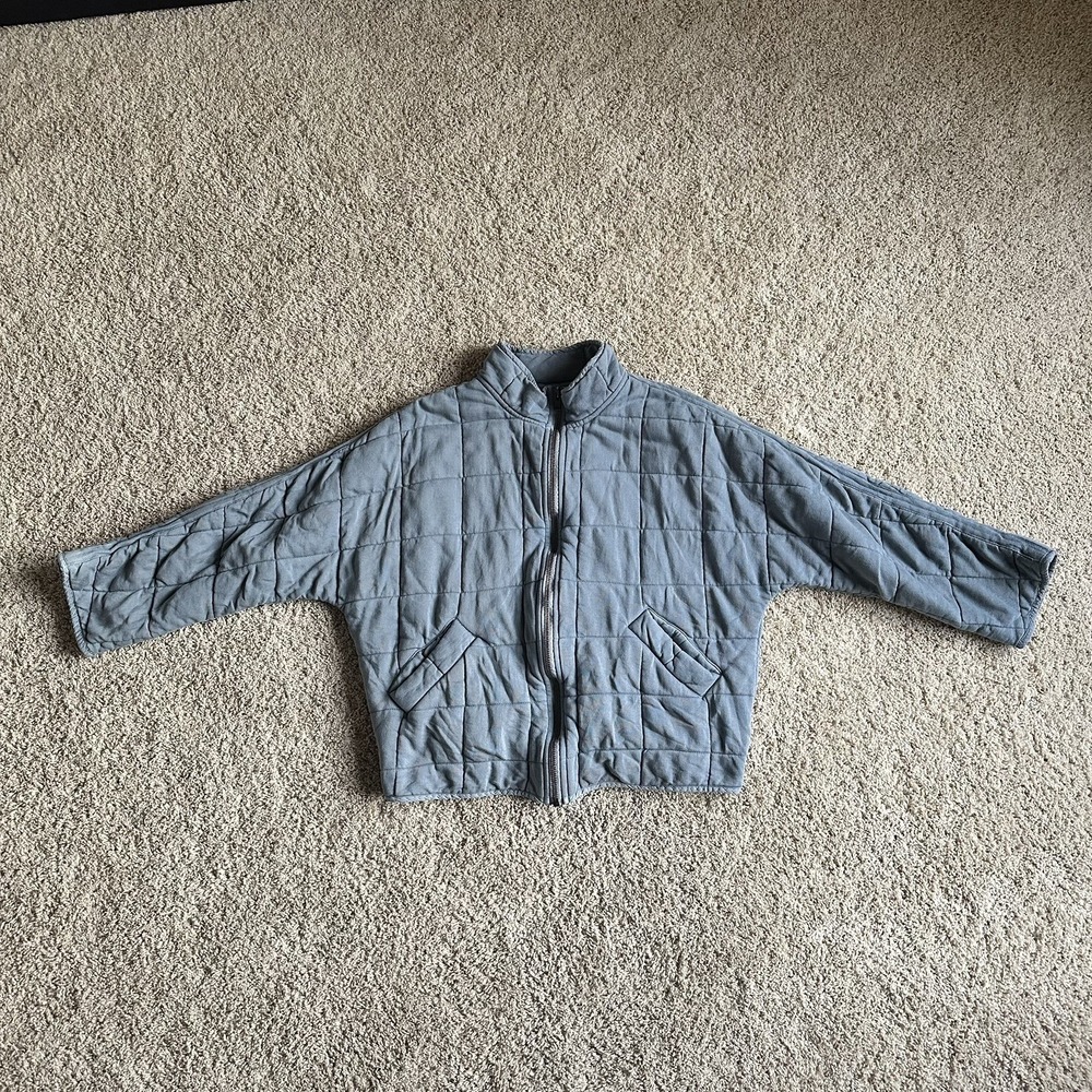 Free People Women Jacket Dolman Quilted Full Zip Pockets Blue Cotton Puffer Sz M